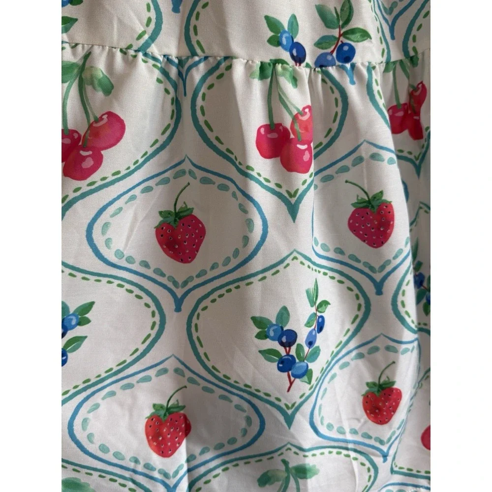 Us Together Fruit Print Maxi Dress Smocked Tiered Cherry Strawberry Blueberry Lg - Picture 9 of 15